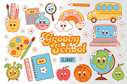 Groovy School Vector Clipart Pack, an Education Illustration by NataKa (Thumbnail 1 of 4)
