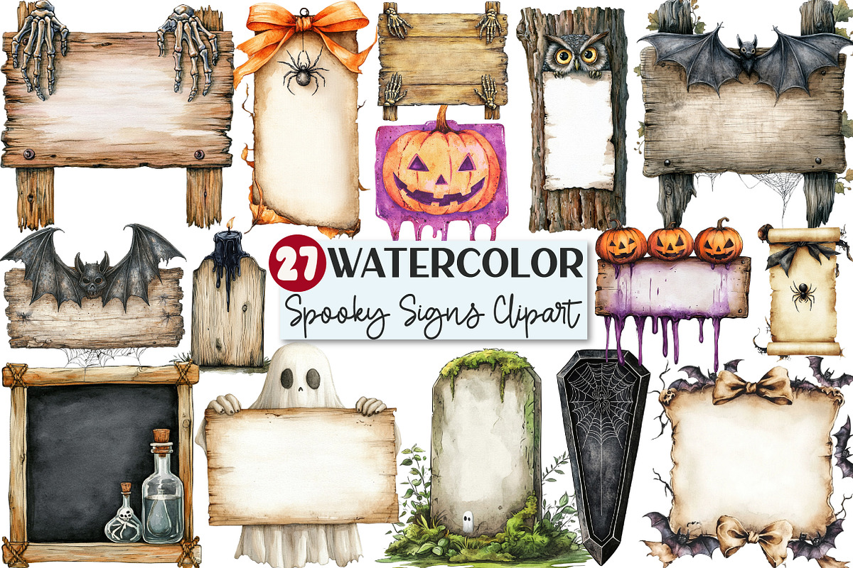 Halloween Spooky Signs Clipart, an Illustration by Rose Art (Photo 1 of 3)