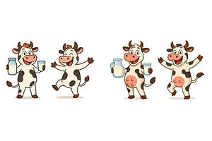 Happy cartoon cows enjoying milk in, an Animal Photo by ZinetroN