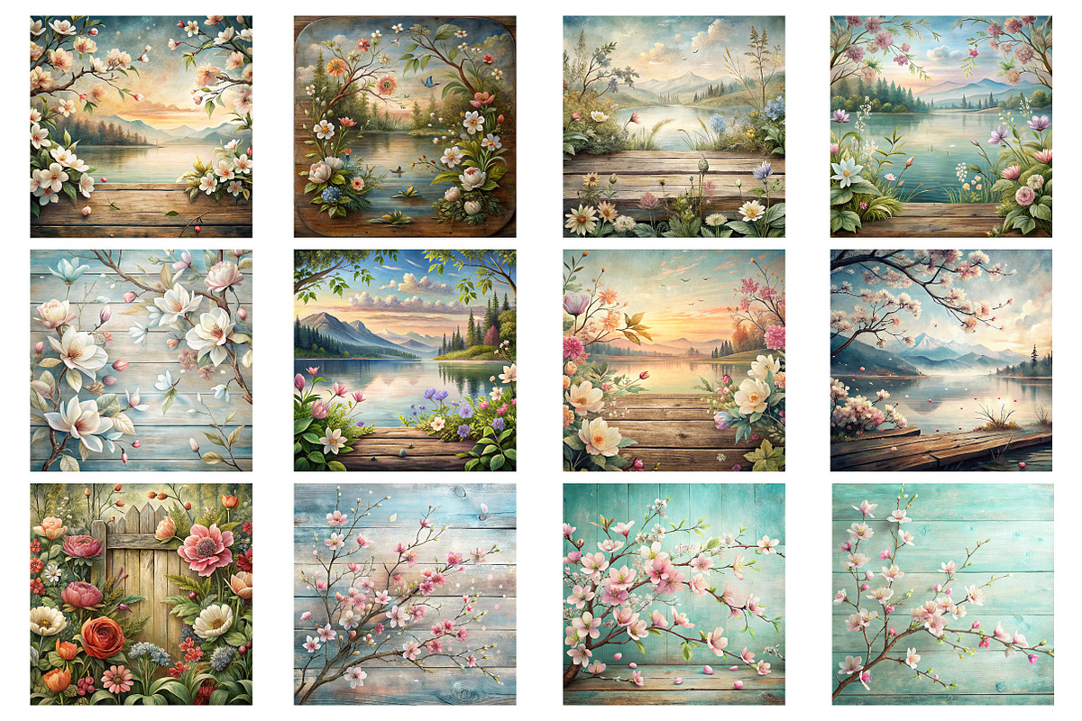 Floral Lake Landscape Rustic Wood, a Background Photo by Wow Magic (Photo 1 of 2)