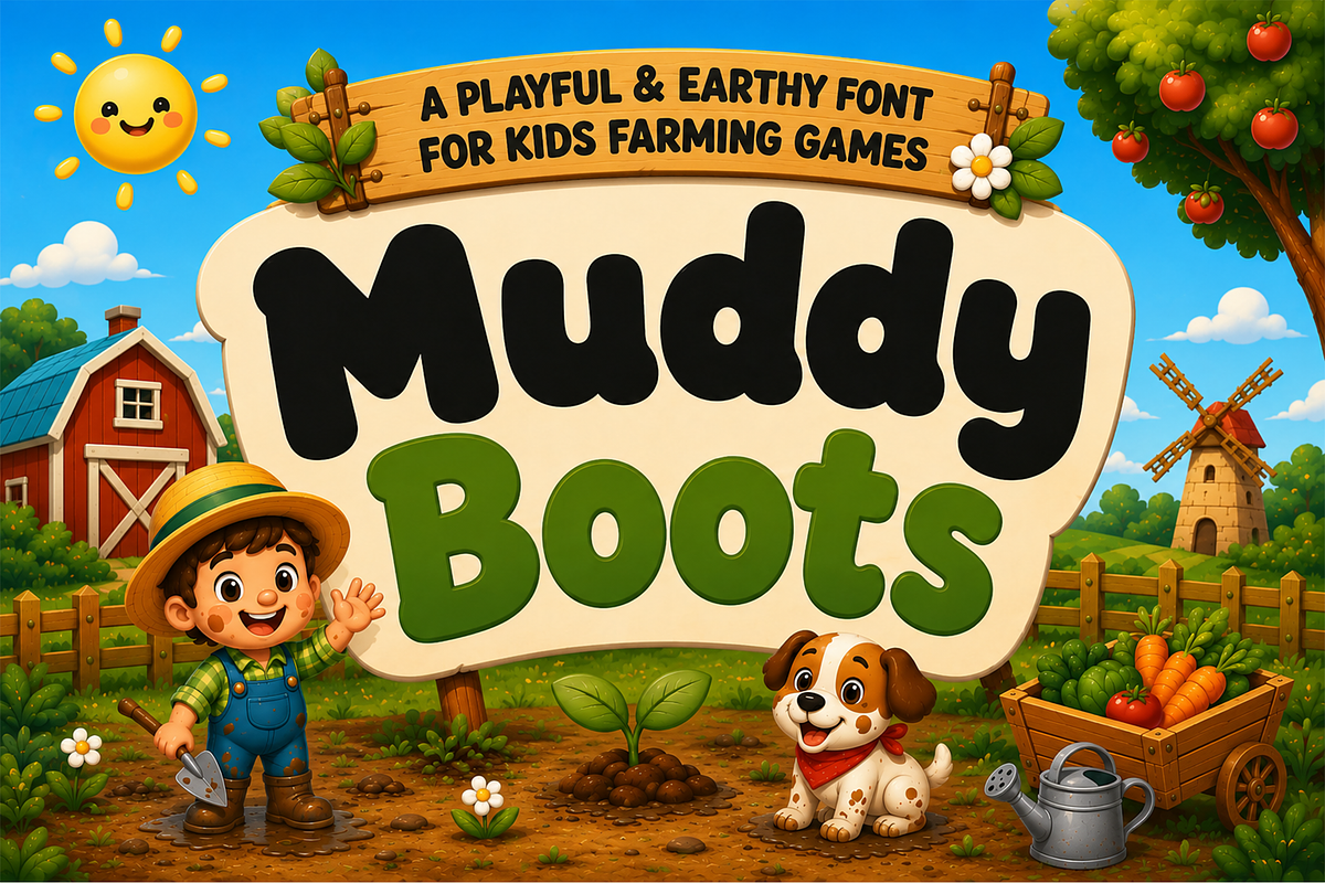 Muddy Boots - Playful Kids Farm Font, a Handwritten Font by overlaytemplates (Photo 1 of 5)