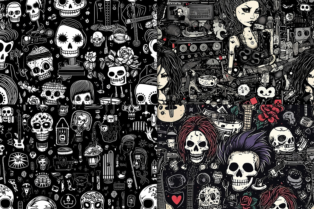 20 Seamless Emo Doodles Patterns, a Pattern Graphic by Nordic Design (Photo 6 of 9)