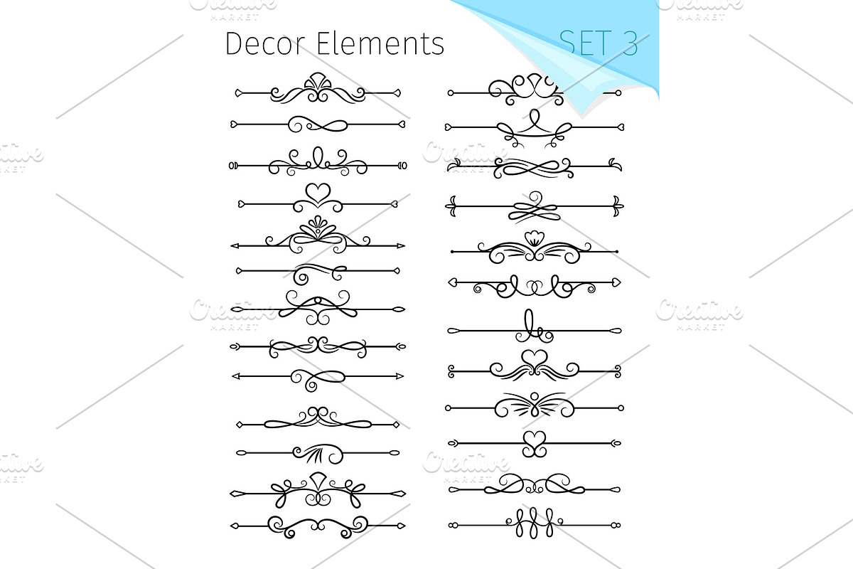 Text dividers. Vector typographic line divider set, retro book ornate ...
