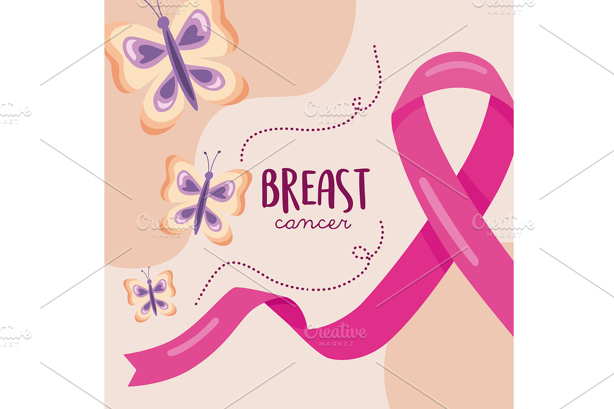breast cancer lettering postcard, a Healthcare Illustration by studiogstock