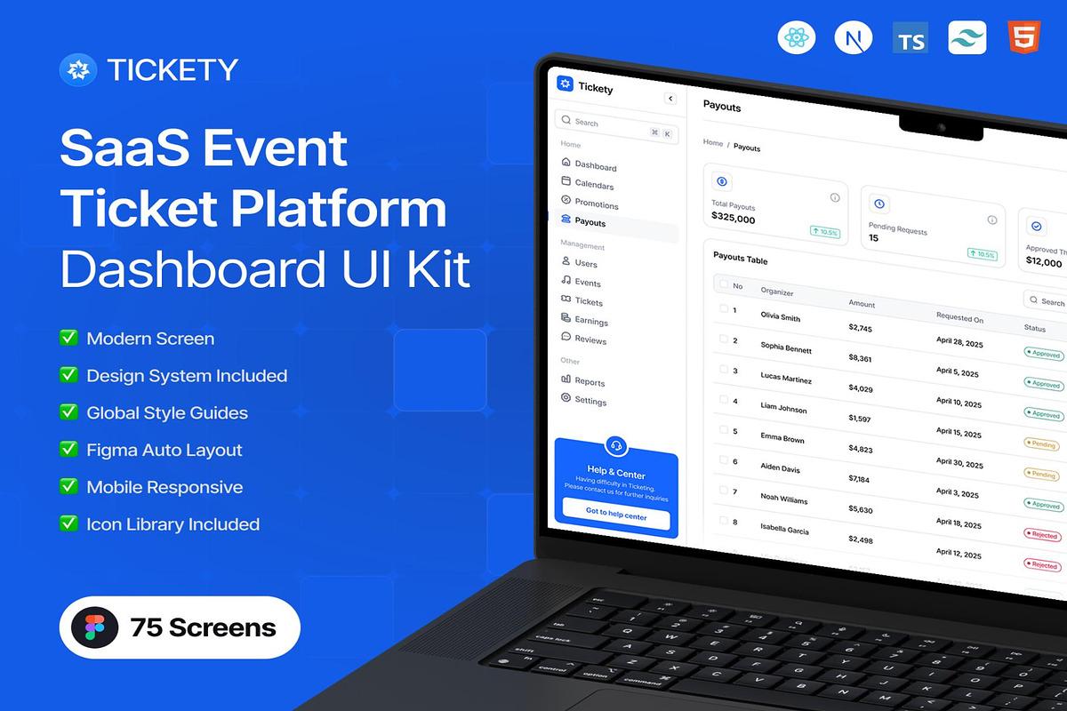 Tickety Coded SaaS Event Ticket, a React Template by Lumina_ui_ux202 (Photo 1 of 7)