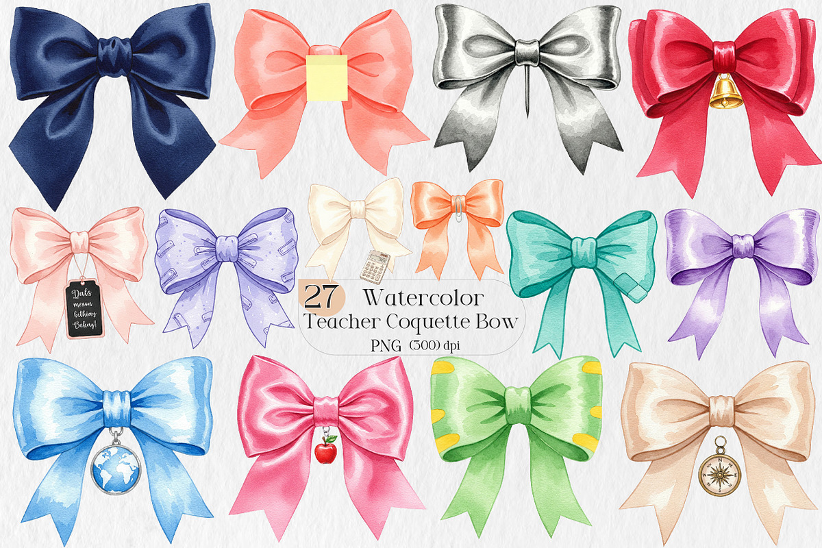 Teacher Coquette Bow Clipart Set, an Illustration by Creative Art (Photo 1 of 9)