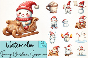 Funny Christmas Snowman Clipart, an Illustration by CrexoraLab