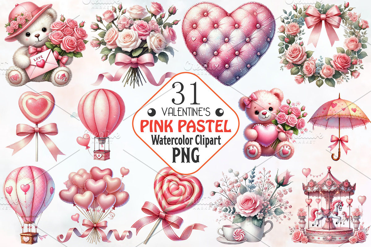 Pink pastel Valentine's day Clipart, an Illustration by RobertsArt (Photo 1 of 7)