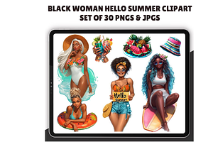 Black Woman Summer girls clipart