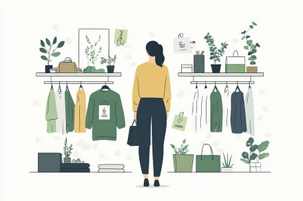 Woman shopping sustainable clothing, a Background Photo by Pixeness