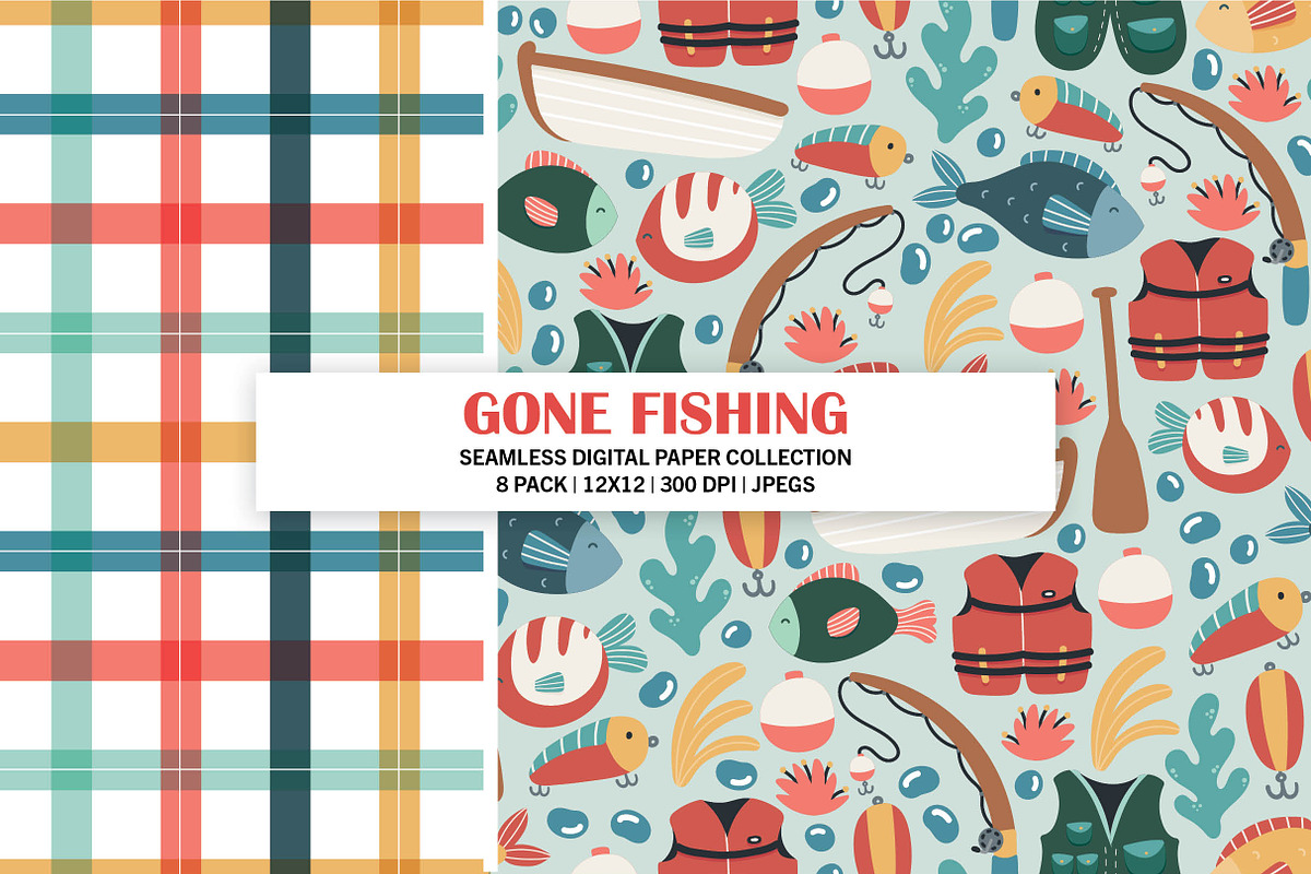 Gone Fishing Seamless Pattern Set, a Pattern Graphic by Alanna Messina Design Co (Photo 2 of 9)