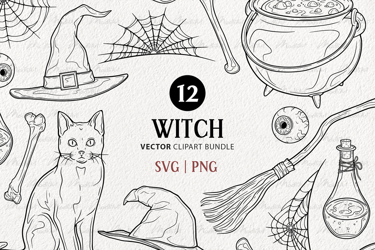 Spooky Witch Vector Line Art, an Illustration by MadliArt (Photo 1 of 4)