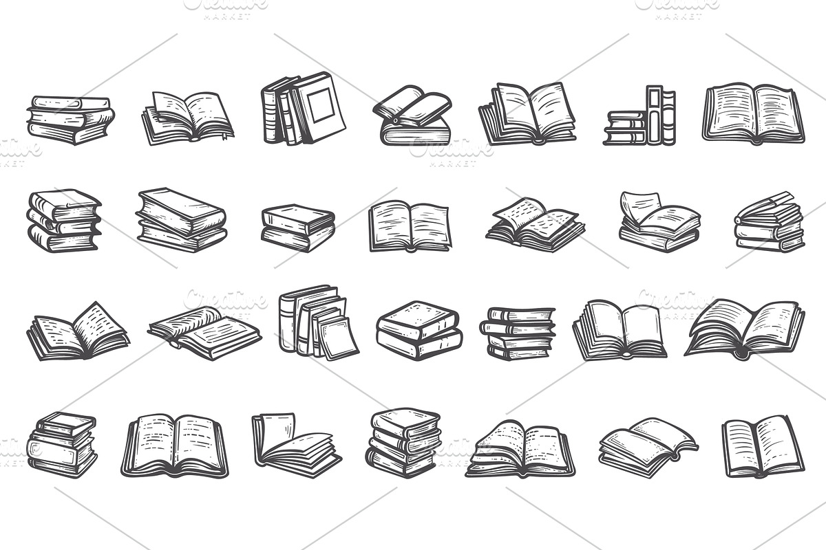 Set of books in outline style, an Education Illustration by LadadikArt