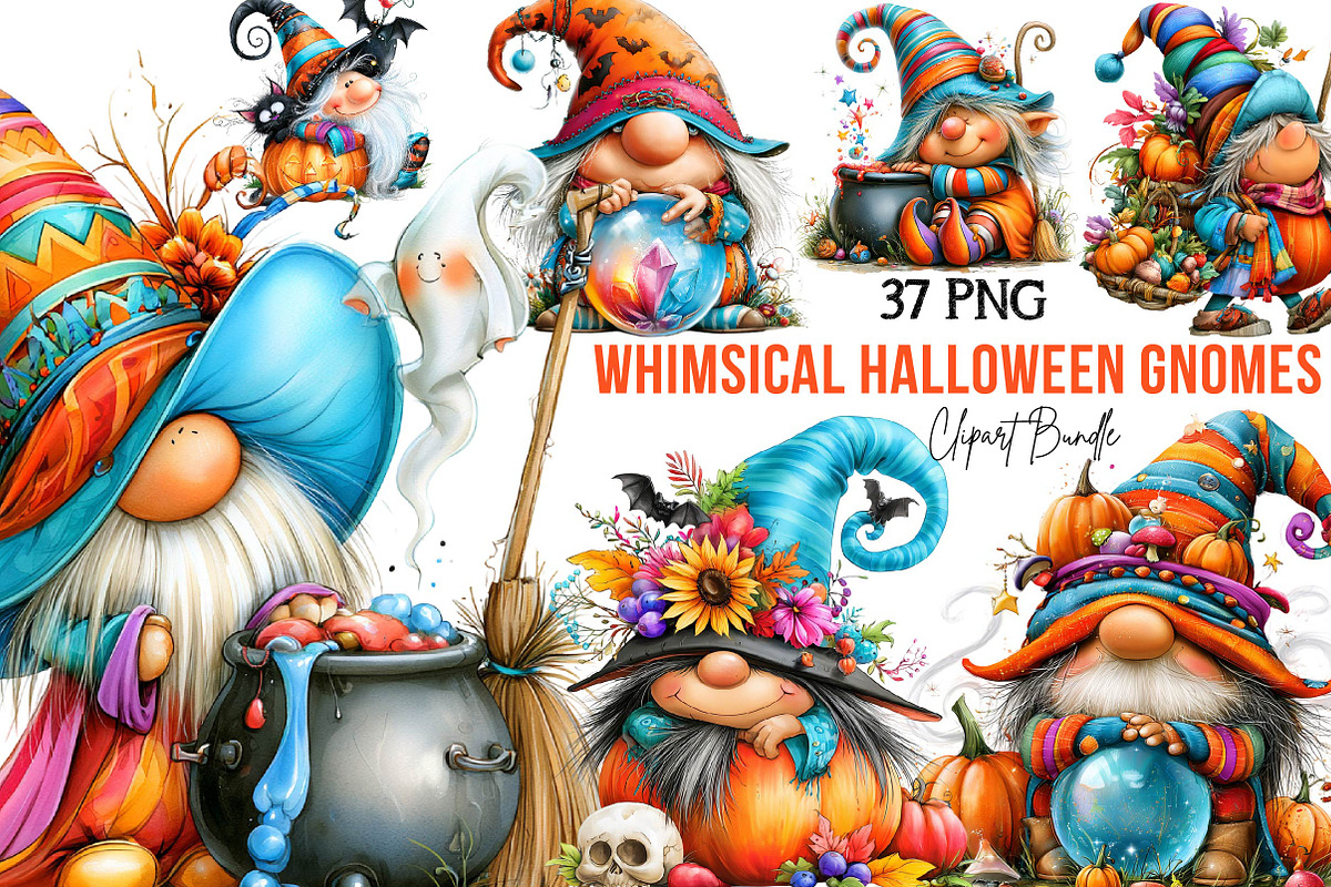 Halloween Gnomes Clipart Set, a Seasonal Illustration by fashionaddict (Photo 1 of 7)