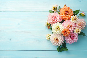 Bright and vibrant dahlia bouquet showcasing pink, orange, and white blooms on, a Nature Photo by AlyaAnd