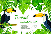 Watercolor tropical leaves, a Background Graphic by MarBom (Thumbnail 1 of 6)