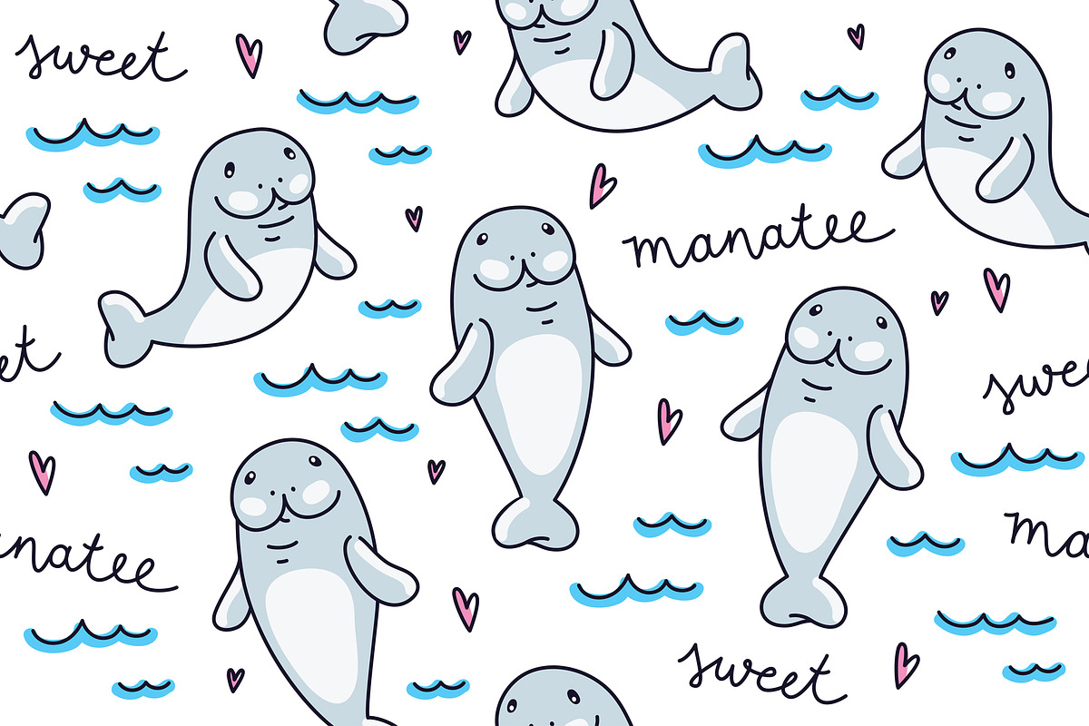Sweet Manatee Pattern, a Pattern Graphic by redcollegiya design (Photo 1 of 3)