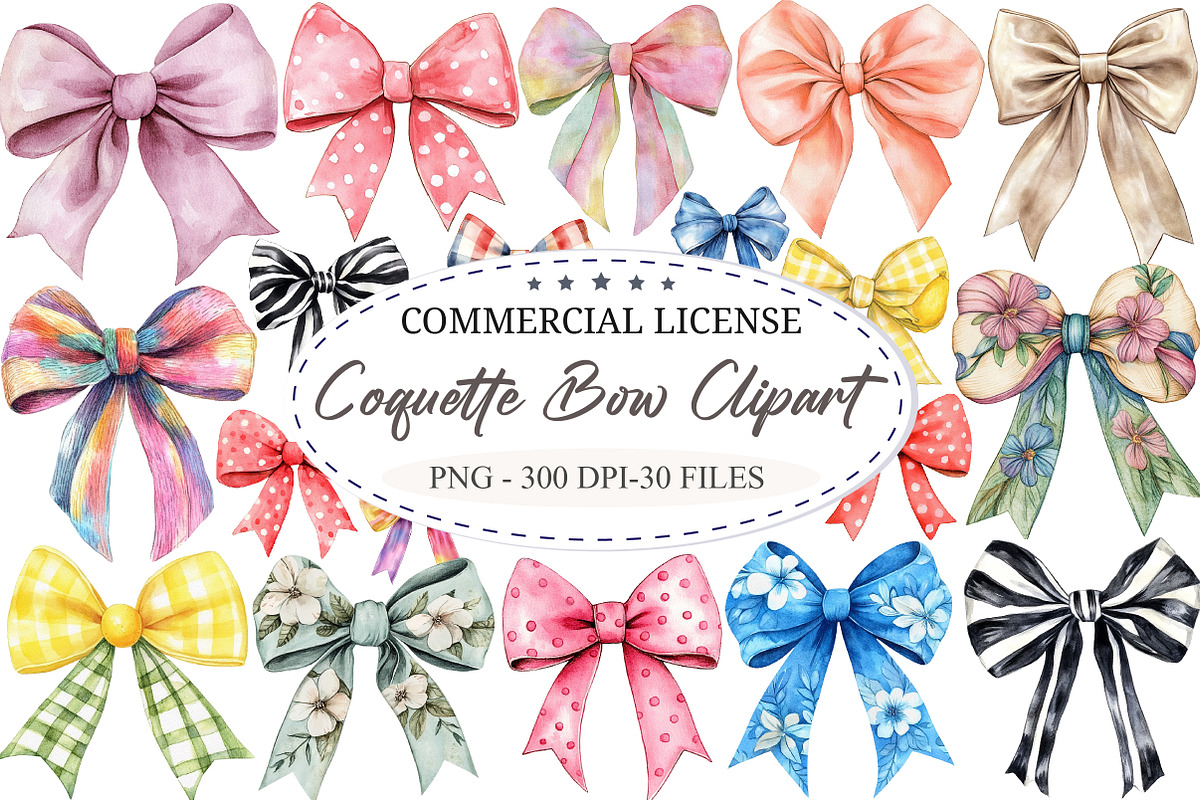 Watercolor Coquette Bow Clipart, a Seasonal Illustration by designcity5 (Photo 1 of 5)