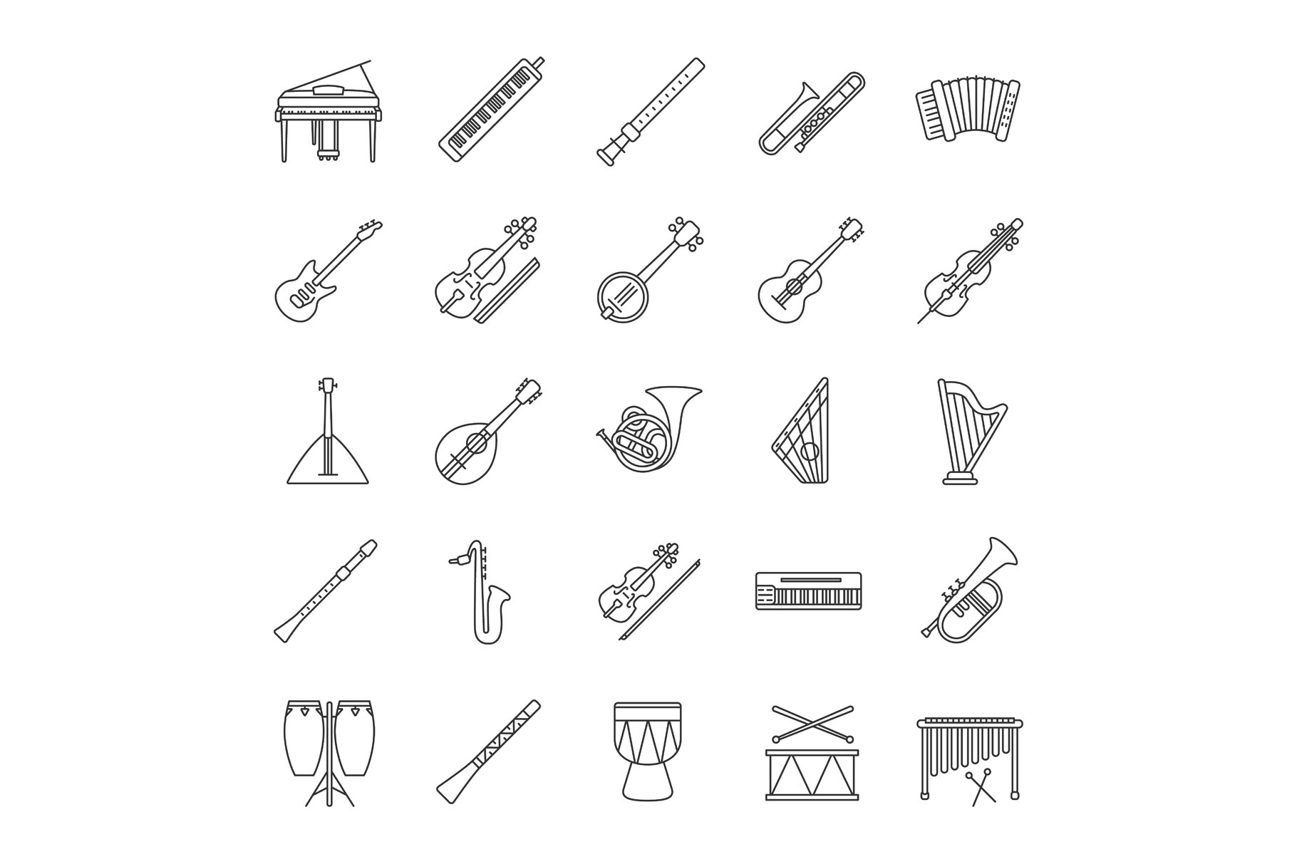 Musical instruments linear icons set, an Outline Icon by IMG Visuals