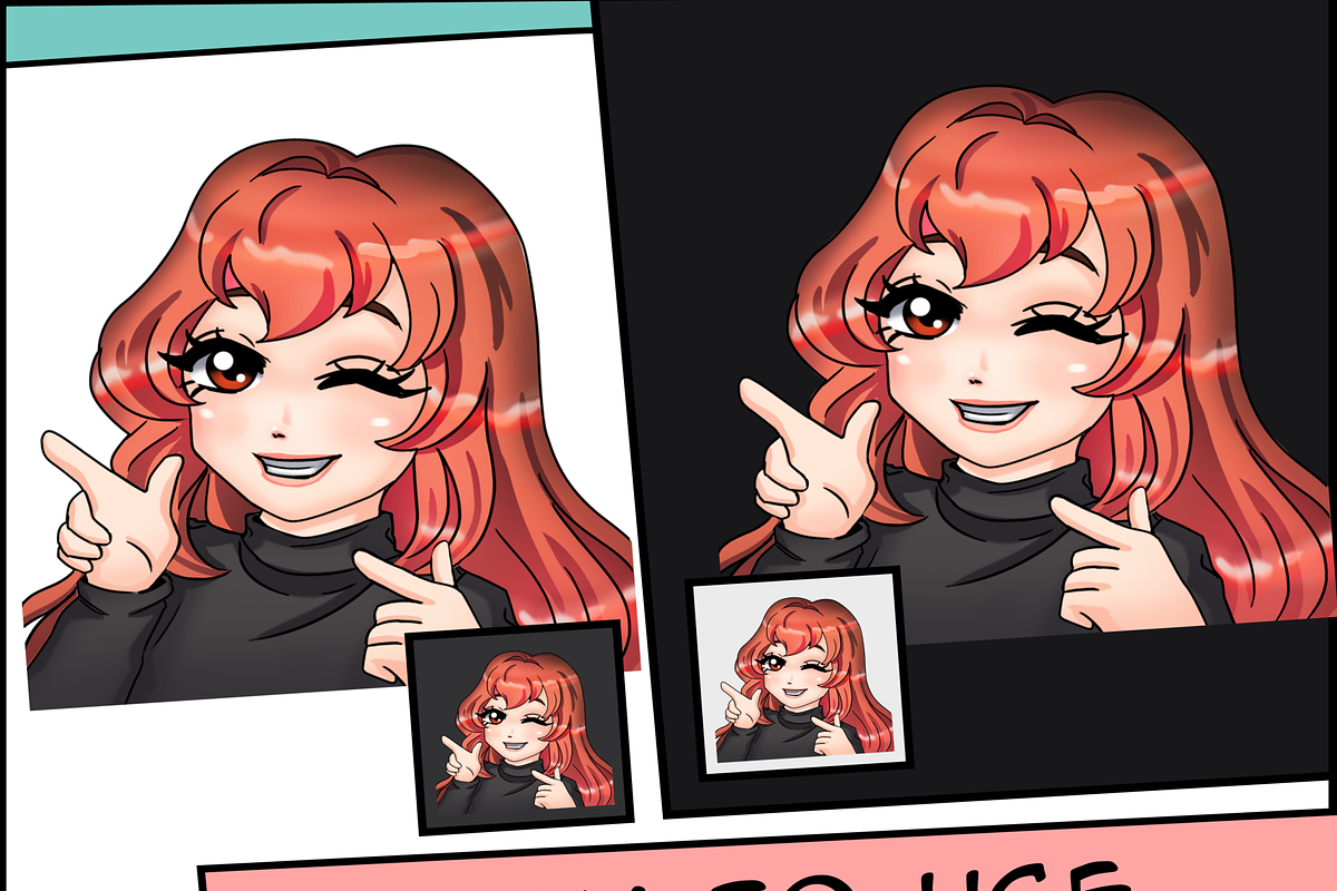 Red Long Hair Chibi Twitch Emotes, an Illustration by Custom Fonts & Patterns (Photo 5 of 9)
