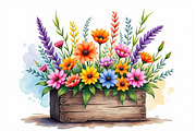 Wildflowers In Wooden Box Clipart Ki, an Illustration by hafijul (Thumbnail 5 of 14)