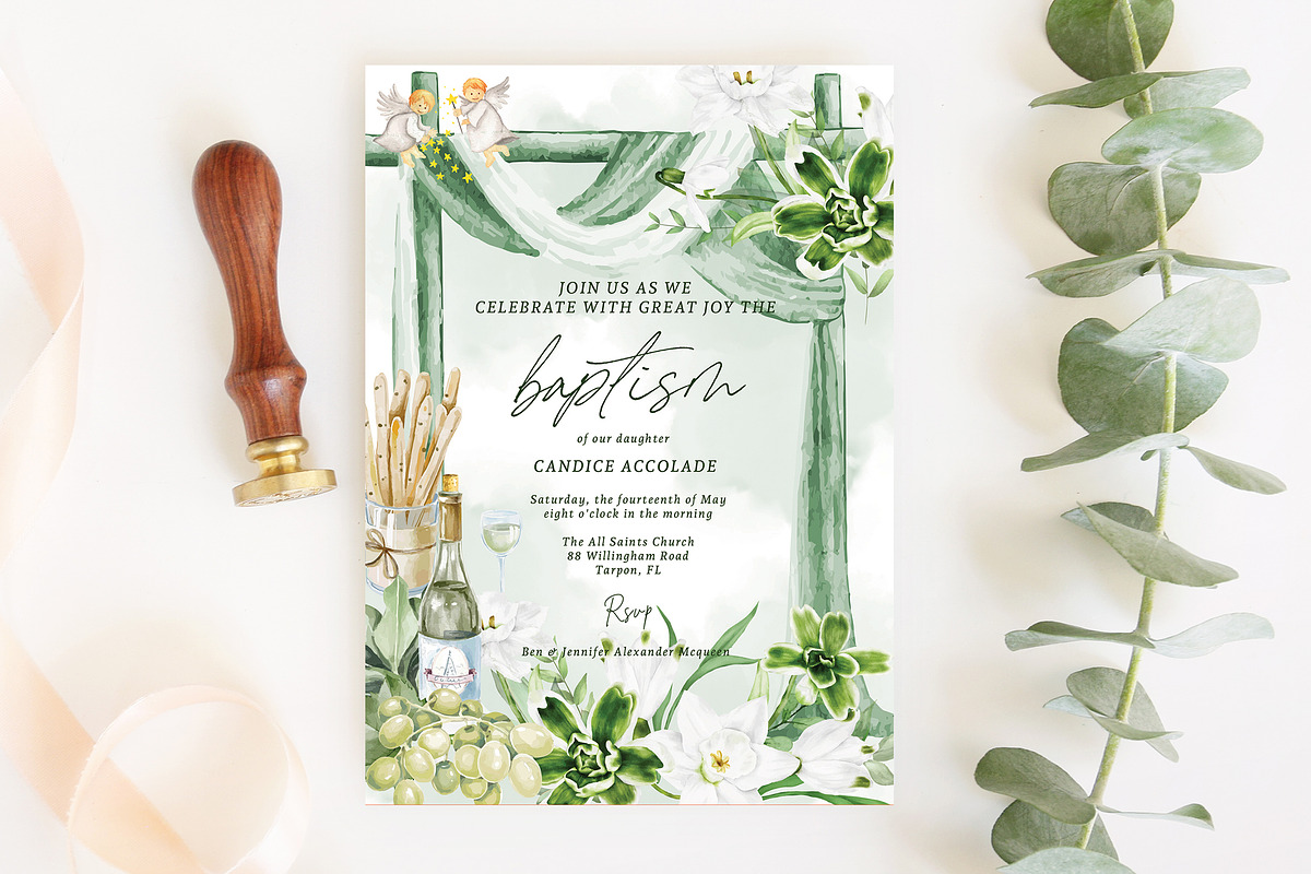 White Waterlilies Baptism Invitation, an Invitation Template by Squirrel92 (Photo 1 of 2)