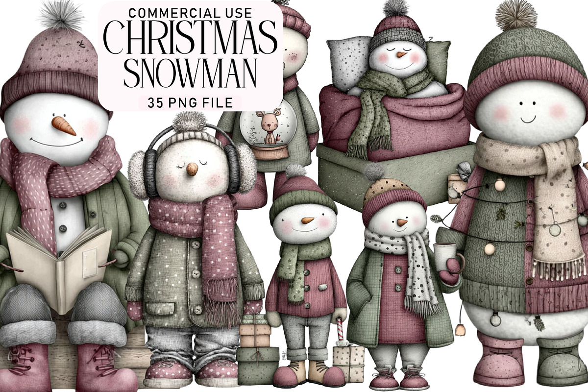 Whimsical Christmas Snowman Clipart, an Illustration by Daily.Designs (Photo 1 of 5)