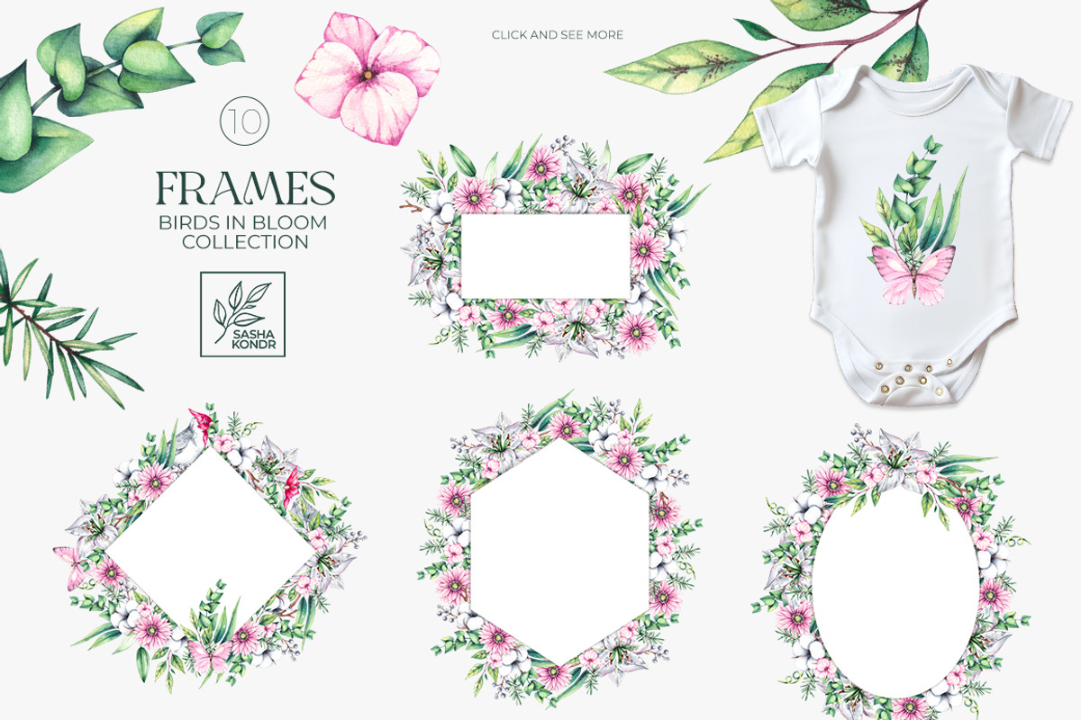 Birds in Bloom Watercolor Floral set, an Animal Illustration by SashaKondr (Photo 15 of 17)