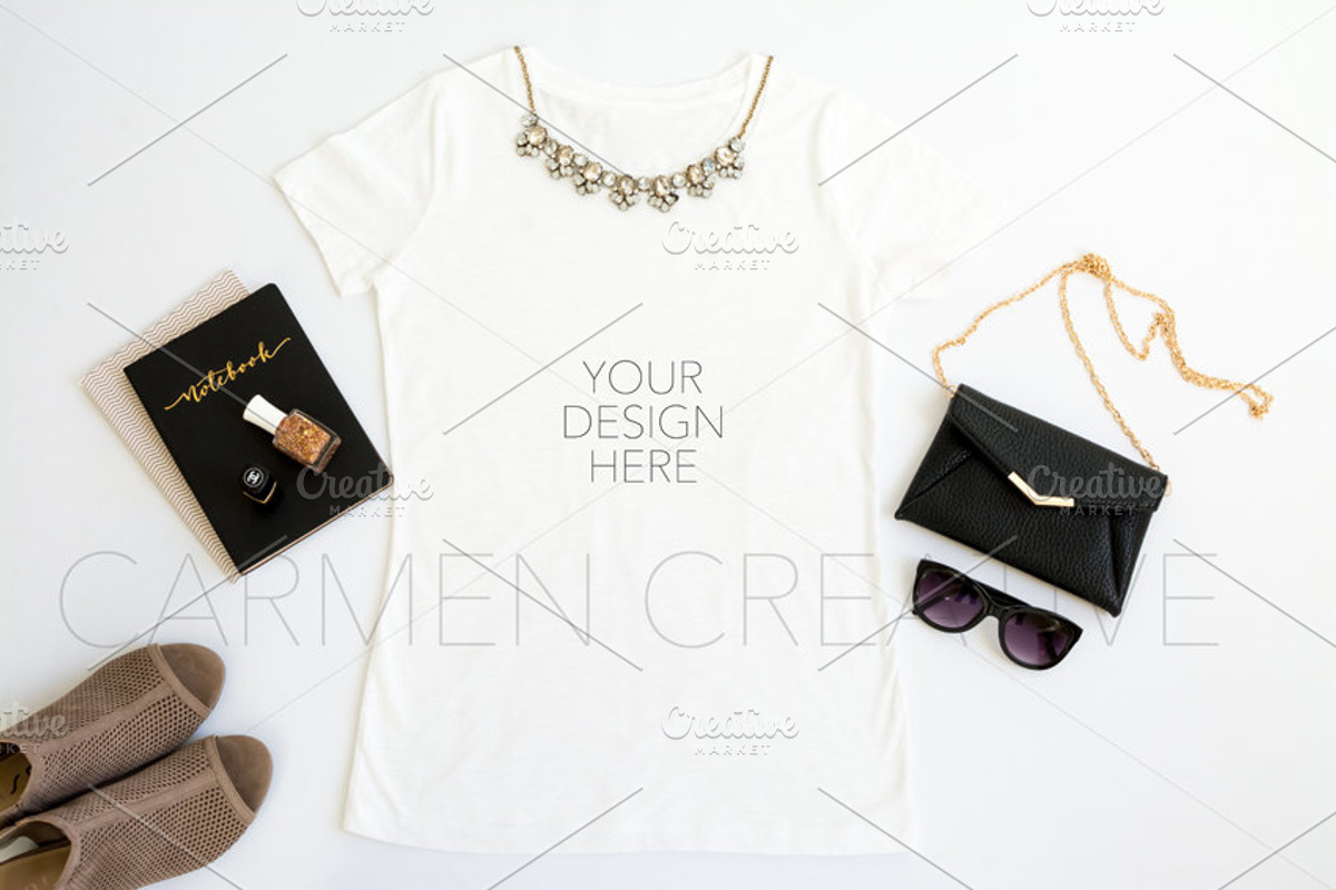 Flat Lay White T-shirt Mockups, a Shirt Mockup by CarmenCreativeStudio (Photo 2 of 2)