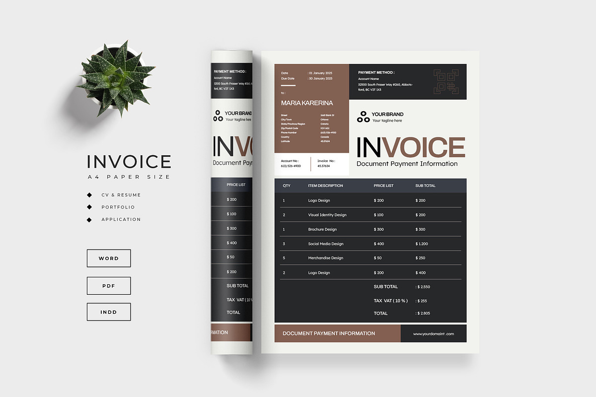 Modern Clean Minimalist Invoice, a Stationery Template by TMint Play