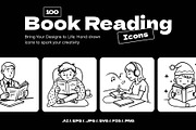 Book Reading Doodle Icons, an Outline Icon by Brickclay (Thumbnail 1 of 9)