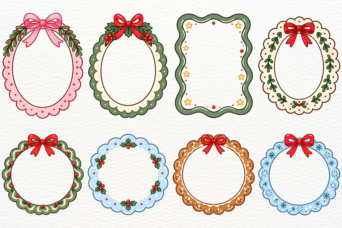 Christmas Frames Clipart Retro Bows, a Decorative Illustration by SugarCloudStudioArt (Photo 3 of 5)