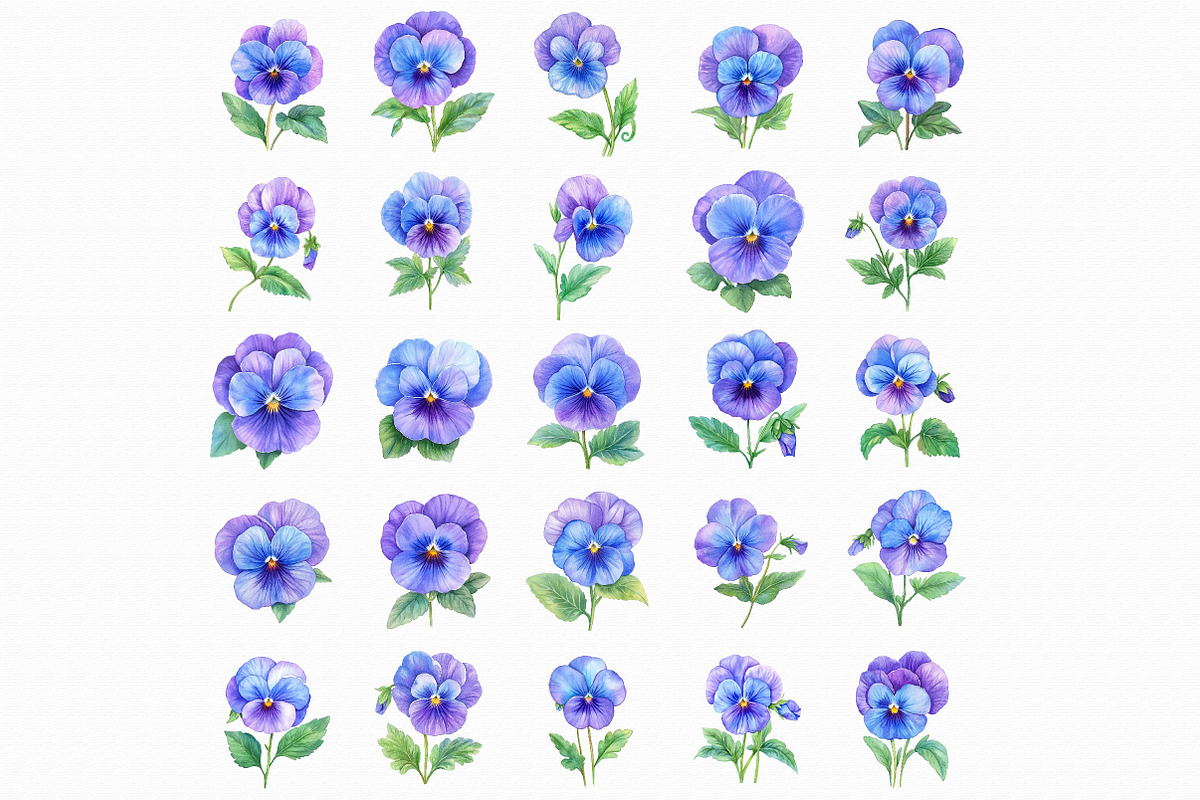 Watercolor Pansy Flowers Clipart, an Illustration by Libby Wishes (Photo 5 of 7)