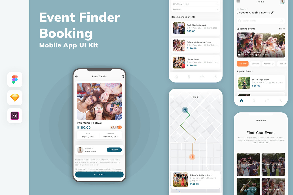 Event Finder & Booking App UI Kit, an UI Kit Template by uicube