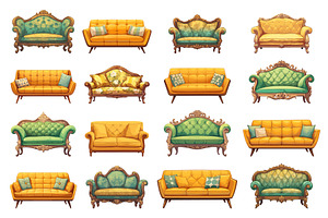 Set of old vintage sofas with, an Object Illustration by LadadikArt