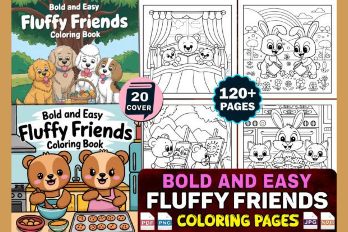 Bold Easy Fluffy Friends Coloring, a Graphic by shopcosm (Photo 1 of 2)
