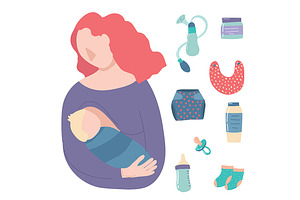 Cartoon Breastfeeding Baby . Vector