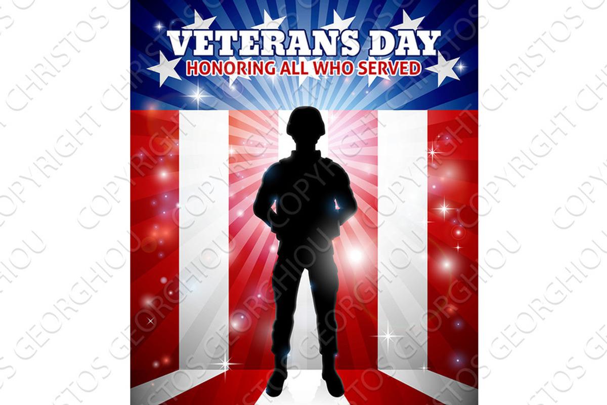 Soldier American Flag Veterans Day, an Illustration by Christos Georghiou