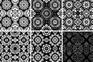 Black Mandala Seamless Patterns