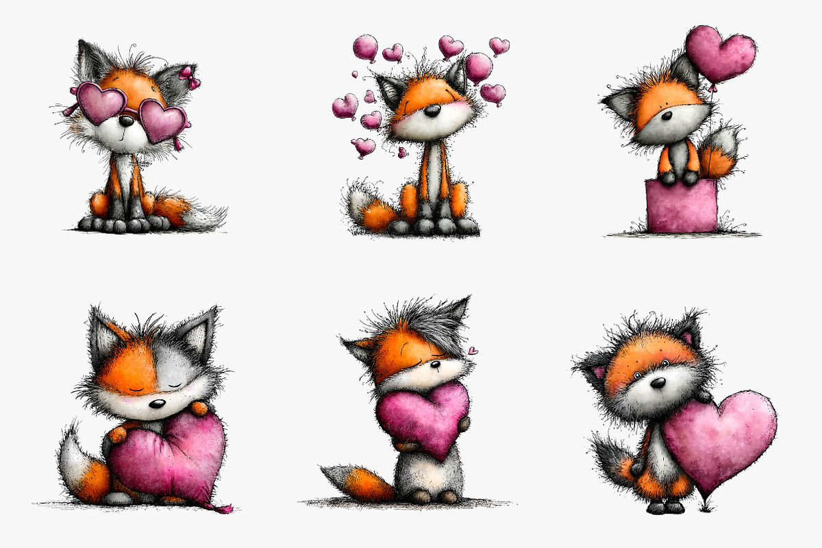 Valentine's Whimsical Foxs Clipart, an Illustration by CreationArt (Photo 5 of 5)
