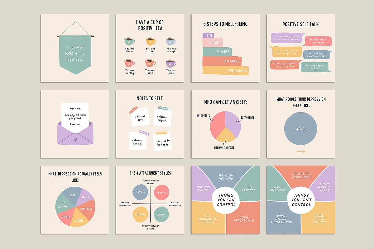 Mental Health Instagram Kit - Canva, a Social Media Template by Willoe Studio (Photo 7 of 12)