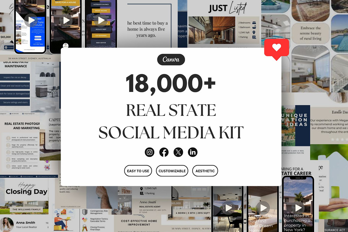 Real Estate Social Media Kit Canva, a Social Media Template by Studioxhq (Photo 1 of 6)