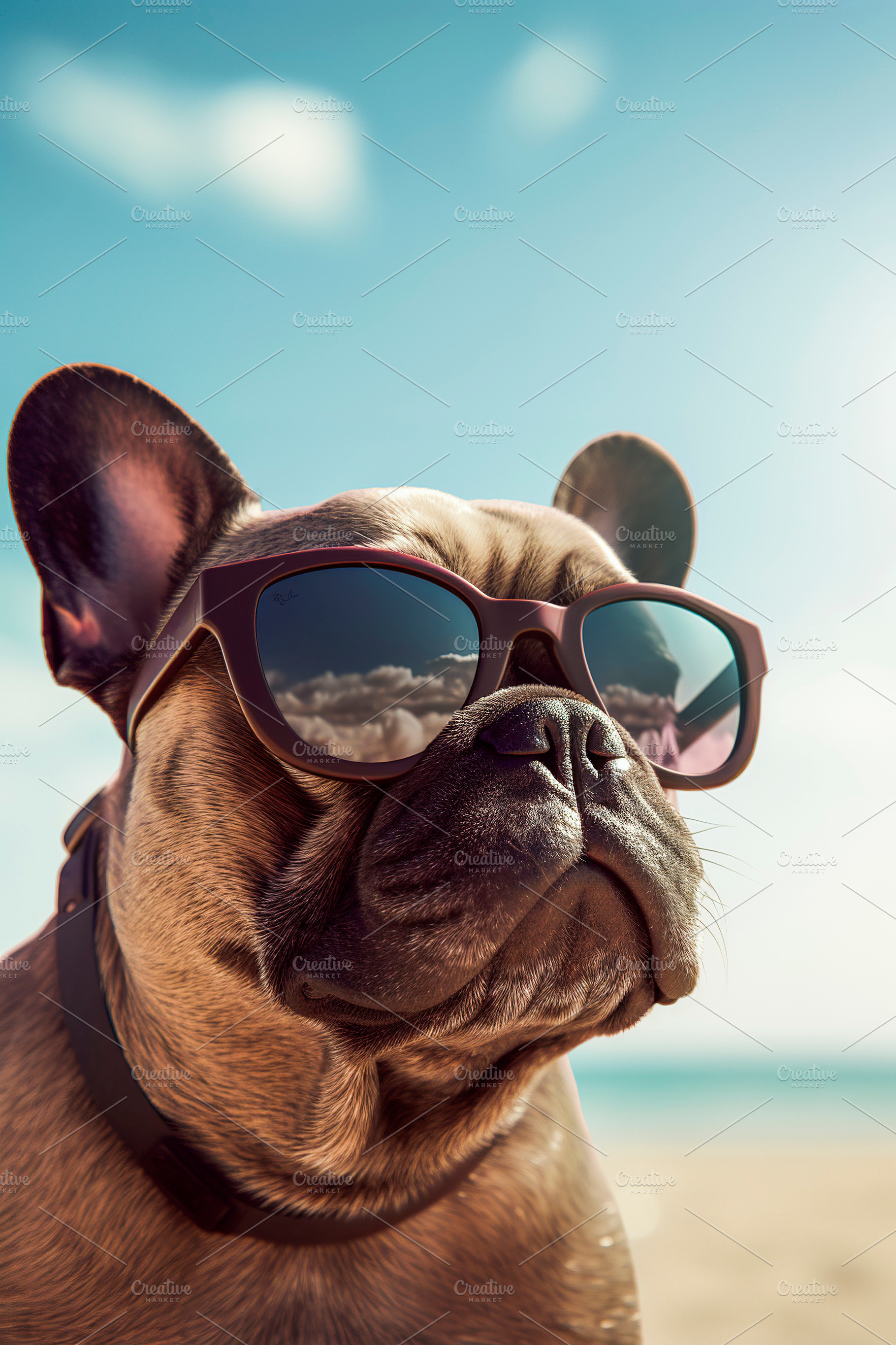 Bulldog dog sitting on the sand at, an Animal Photo by huertas19