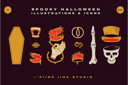 Spooky Halloween Icons + Patterns