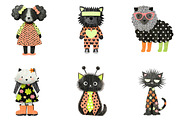 Whimsical Cat Clipart, an Illustration by CreationArt (Thumbnail 2 of 5)