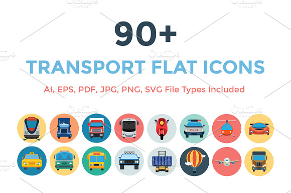 90 Transport Flat Icons