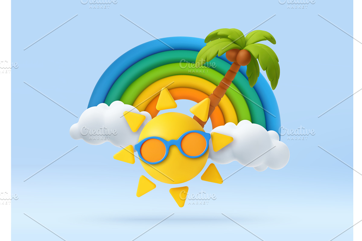 3D Summer Sun with Sunglasses and, an Illustration by ModVector