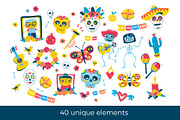 Día de los Muertos Clipart & Pattern, a Seasonal Illustration by VasilkovS (Thumbnail 2 of 7)