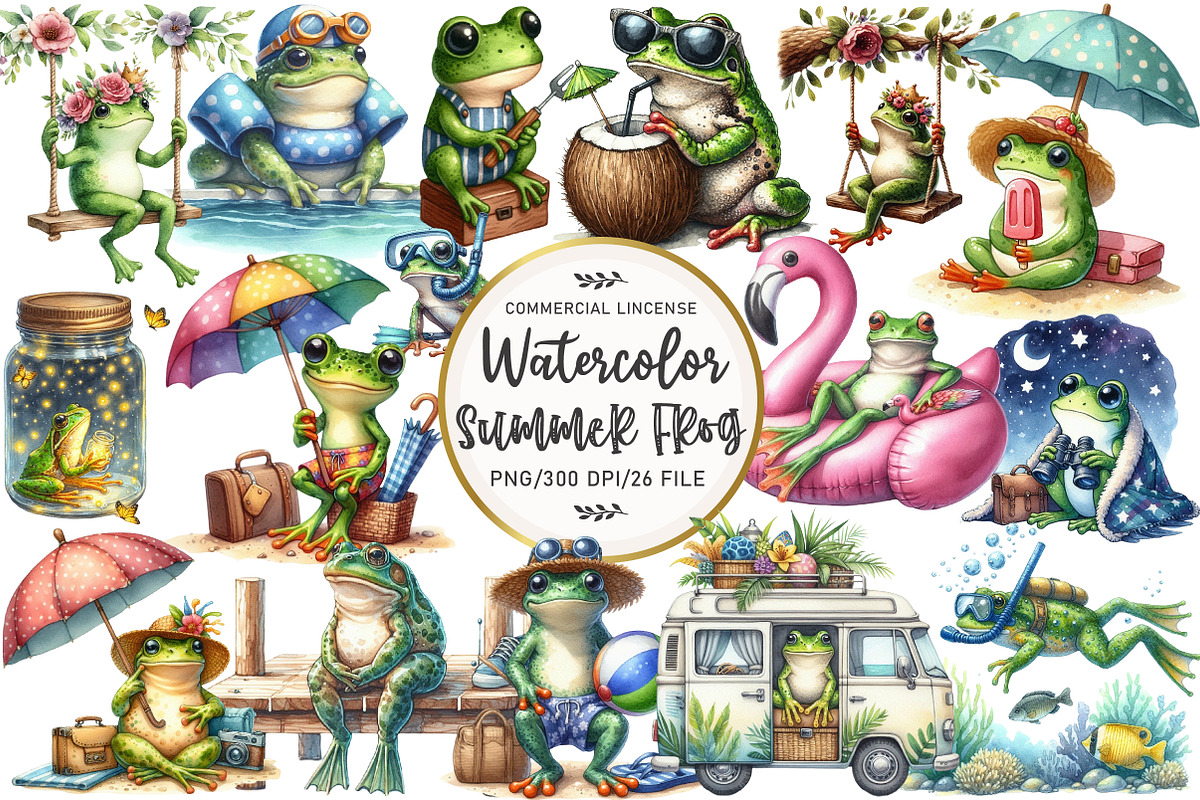 Summer Frog Sublimation Clipart, an Illustration by OK Design (Photo 1 of 5)