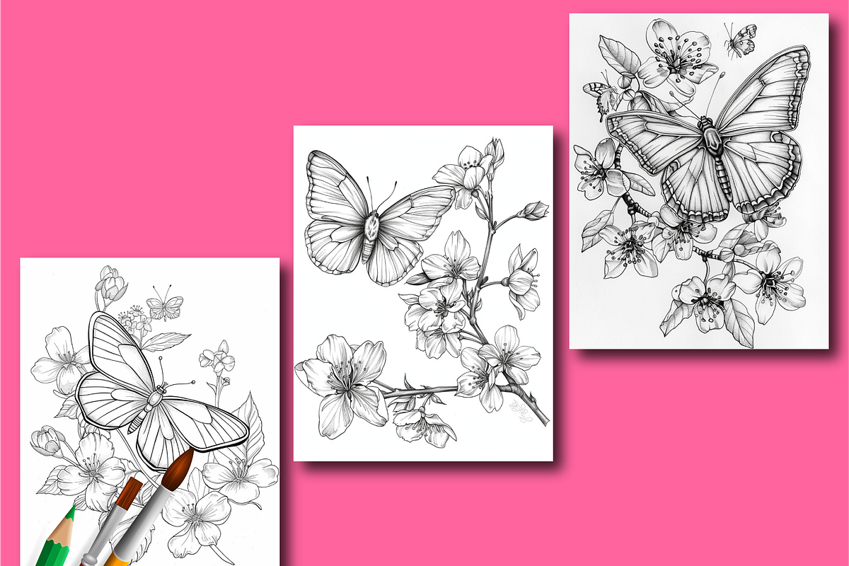 Butterfly Coloring Book for Adults, an Animal Illustration by Design Zone (Photo 6 of 7)
